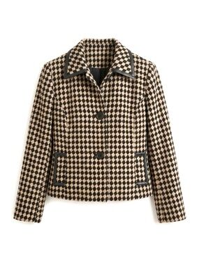 JM Collection Harlequin Wool Tweed Tan and Black Cropped Jacket - Punk Edgy